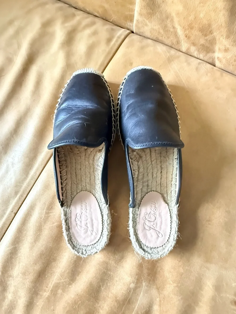 Women's Navy Leather Espadrille Slip-Ons